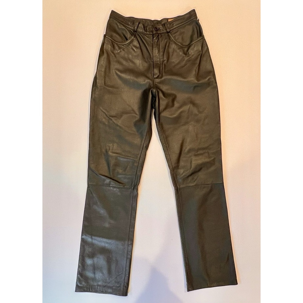 VTG 80s 90s Rem Garson High Rise Black Straight Leg Leather Pants Size 8 Moto
